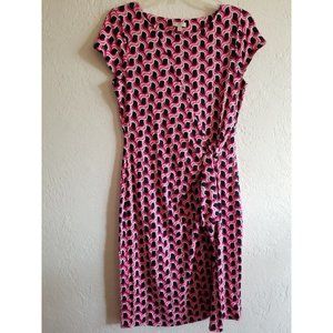 Talbots DRESS Soft Stretch knee high Dress S Pink Black Short Sleeve